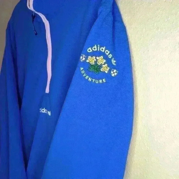 Adidas 1/2 zip pull over Cobalt blue with lilac trim retro colors size XL - Picture 3 of 13
